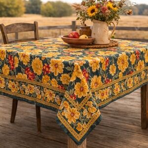 April Cornell BUtterfly Strawflowers Yellow Floral Rectangle Tablecloth 70 x 50